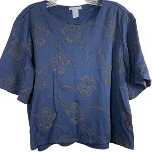 H&M  Navy Floral‎ Jacquard Pattern Blouse Size Medium